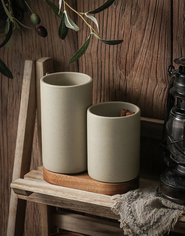 Retro Ceramic Storage Jars with Wooden Lid