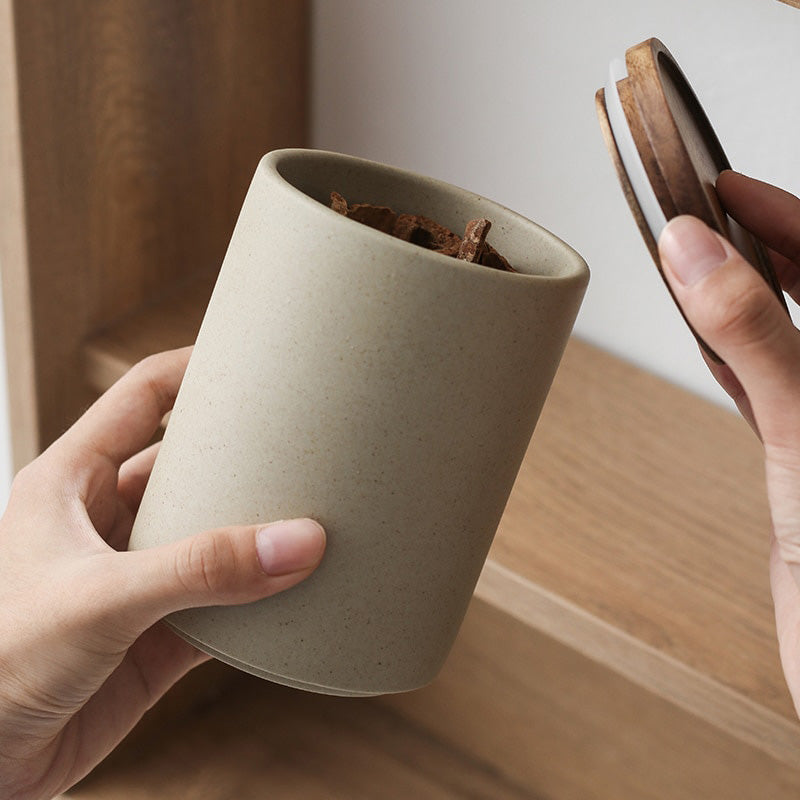 Retro Ceramic Storage Jars with Wooden Lid