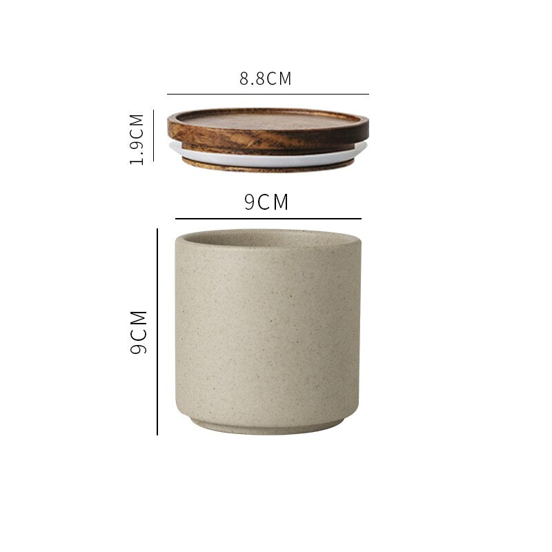 Retro Ceramic Storage Jars with Wooden Lid