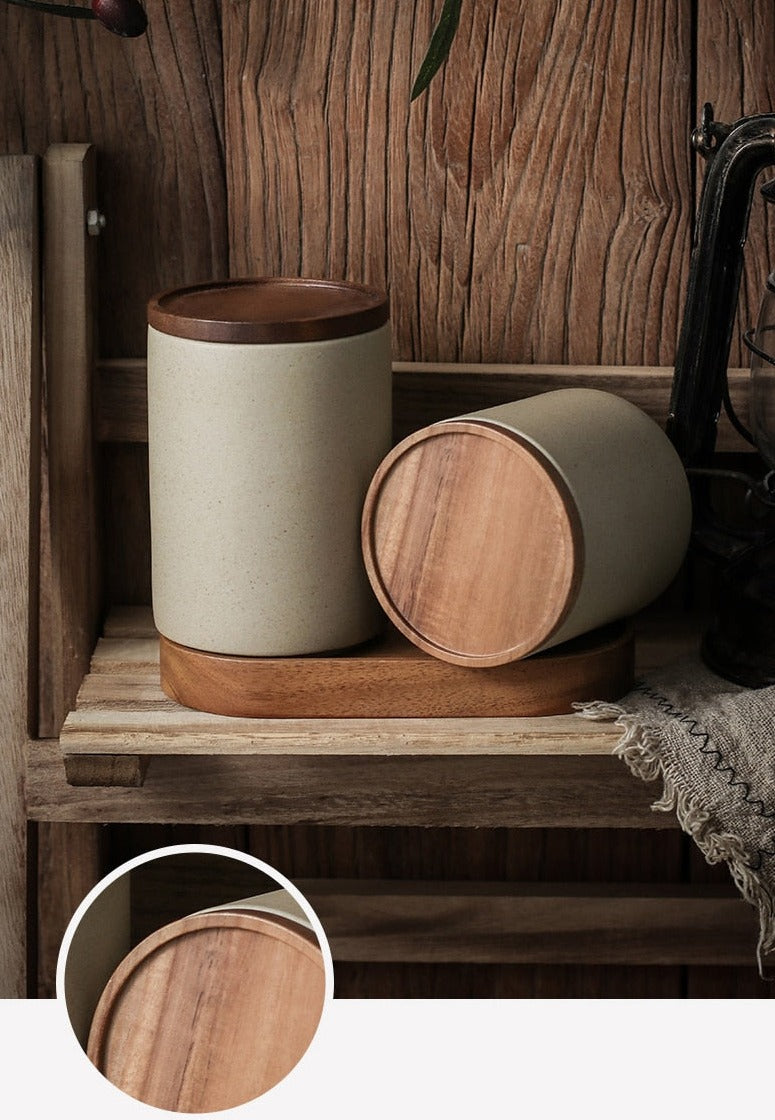 Retro Ceramic Storage Jars with Wooden Lid