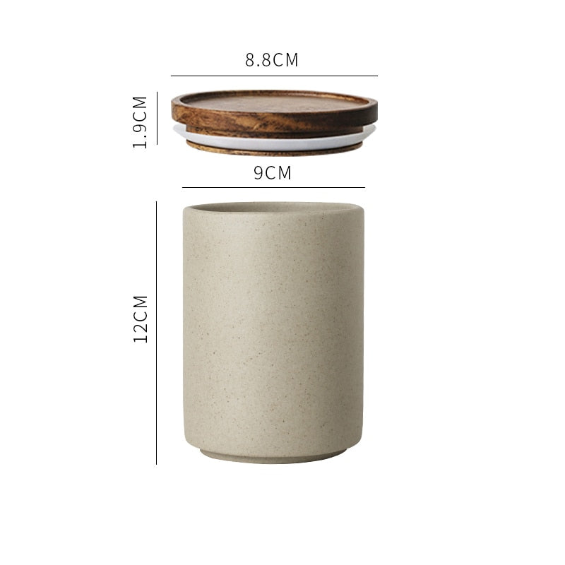 Retro Ceramic Storage Jars with Wooden Lid