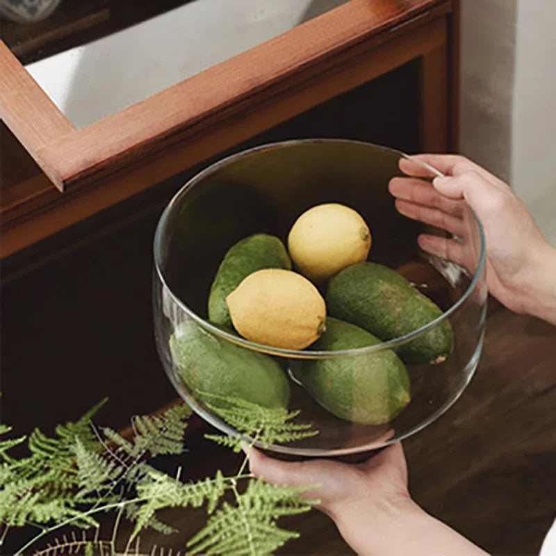 Elegant Glass & Wood Fruit Bowl