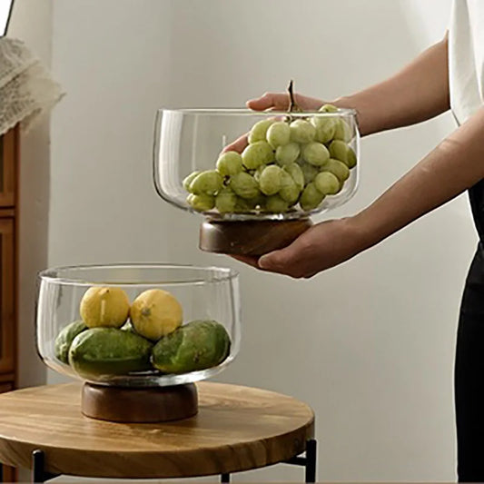 Elegant Glass & Wood Fruit Bowl