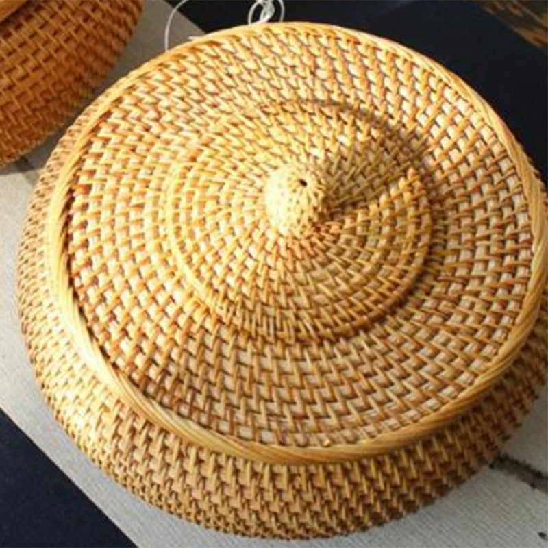 Round Rattan Wicker Basket with Lid