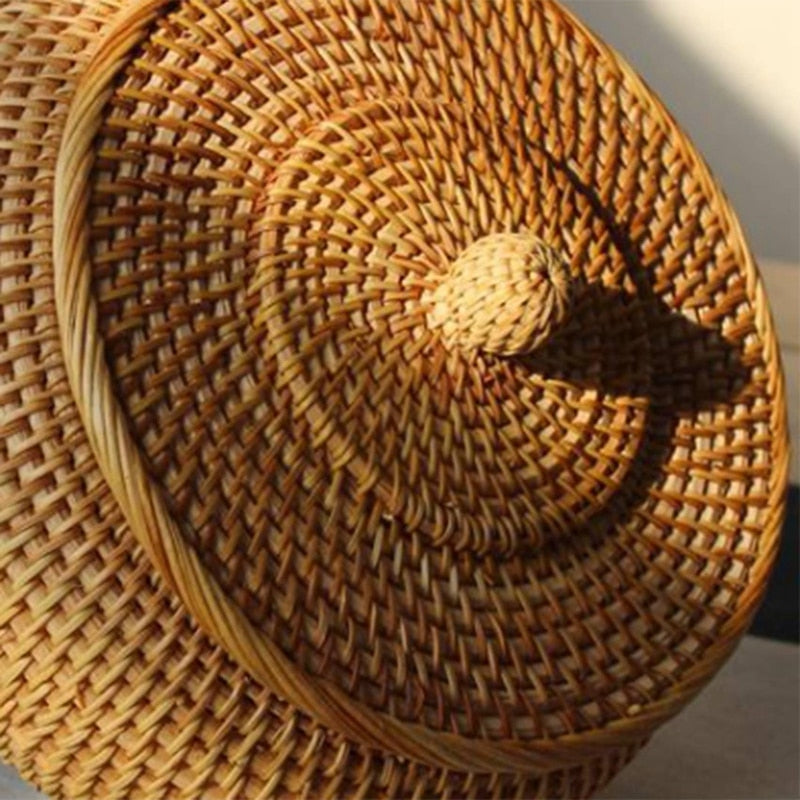 Round Rattan Wicker Basket with Lid