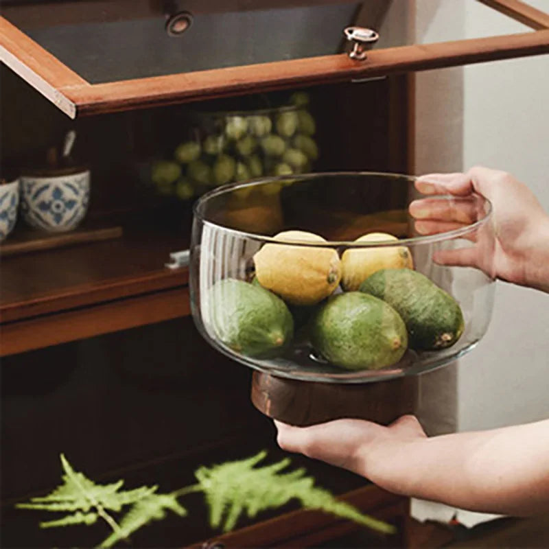 Elegant Glass & Wood Fruit Bowl