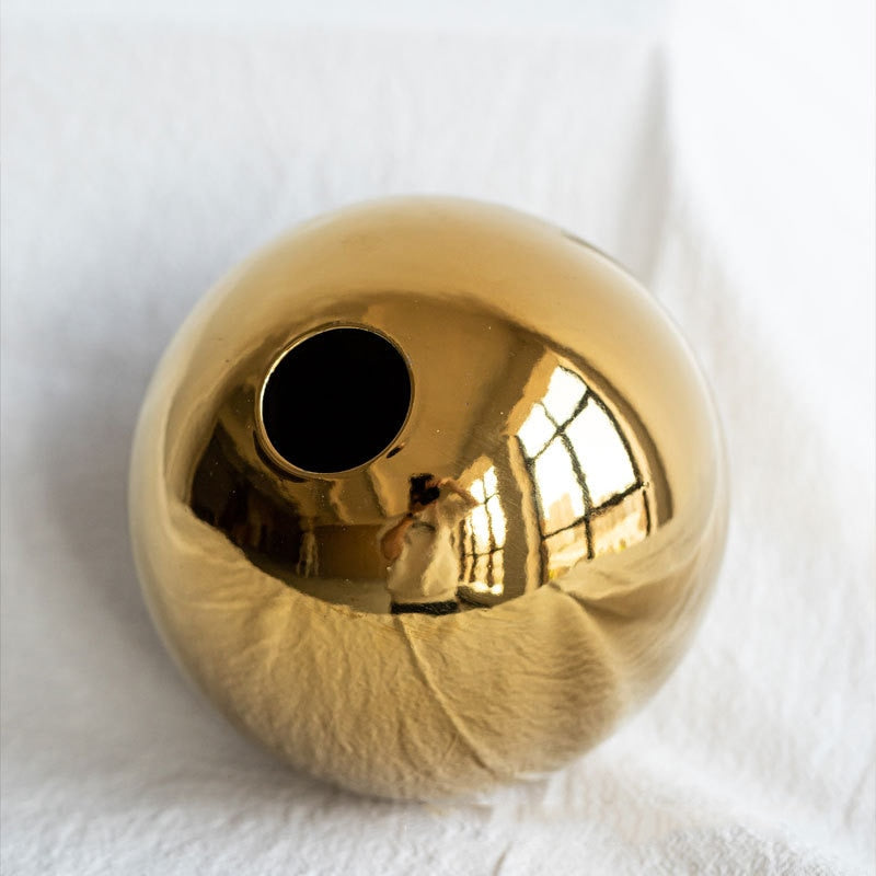 Golden Electroplated Ceramic Ball Flower Vase