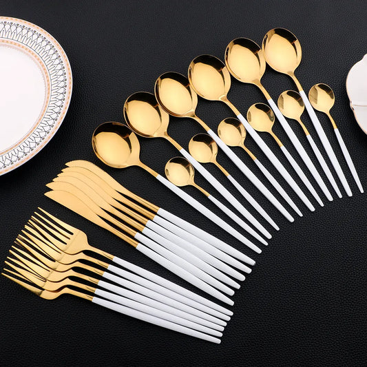 24Pcs Western Mirror Stainless Steel Dinnerware Set