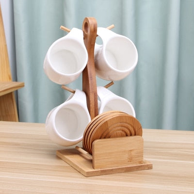 Elegant Ceramic Cup with Bamboo Coasters Set