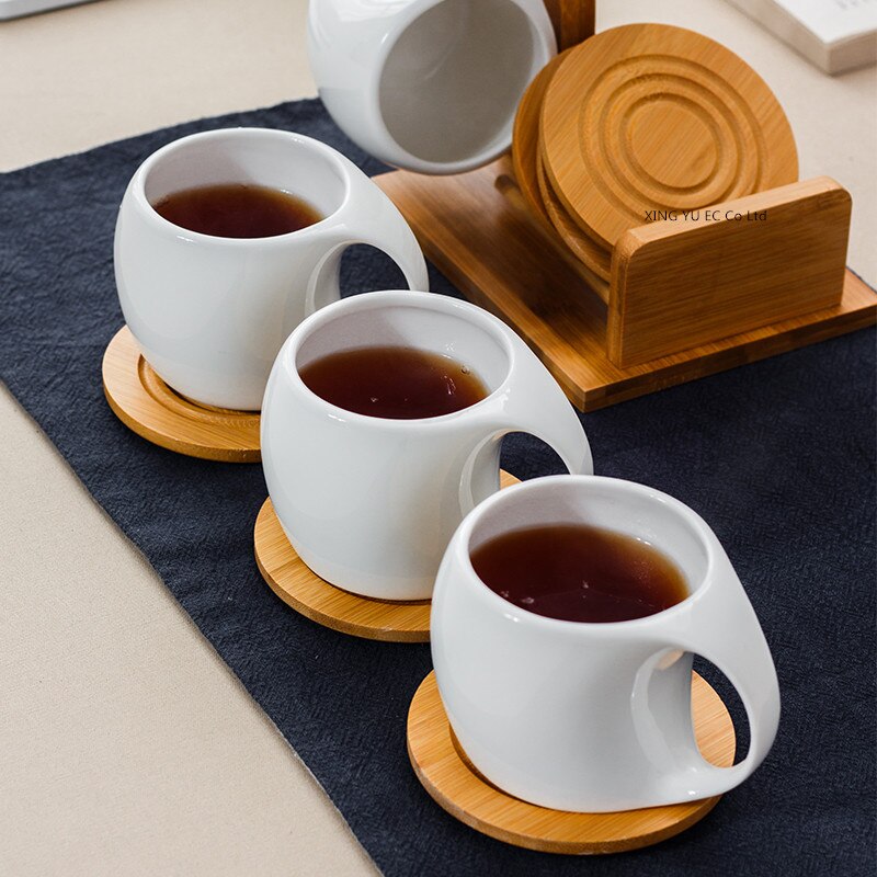 Elegant Ceramic Cup with Bamboo Coasters Set