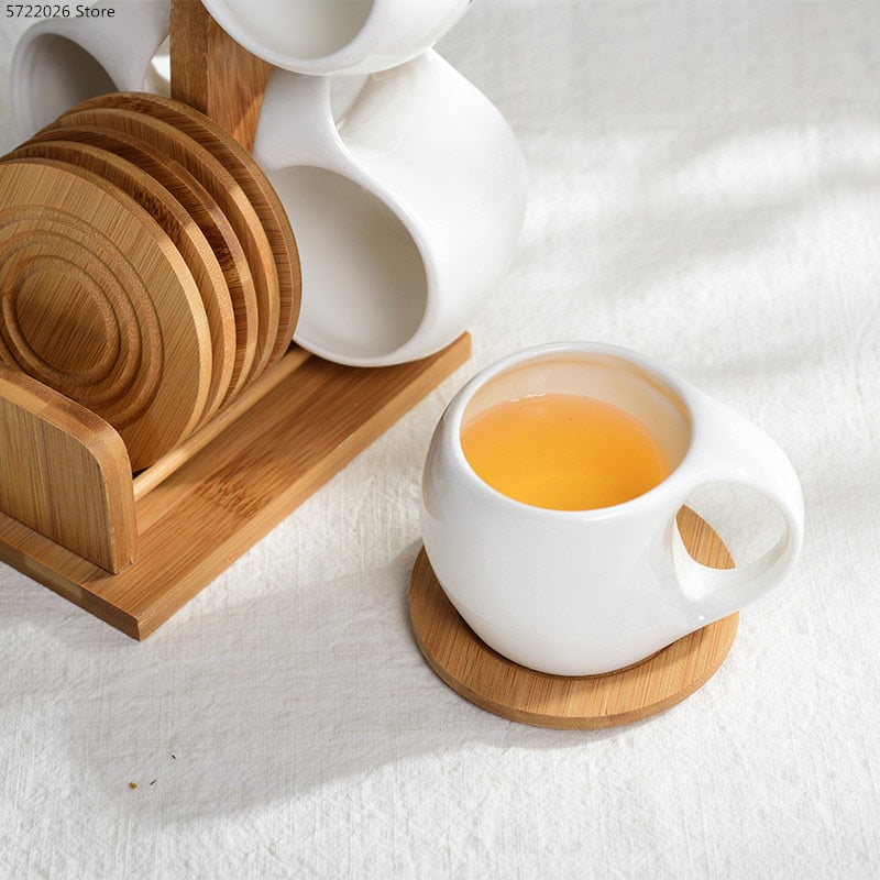 Elegant Ceramic Cup with Bamboo Coasters Set