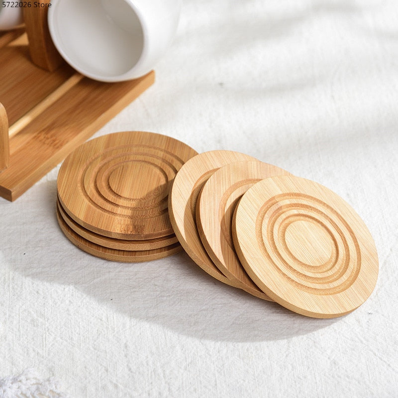 Elegant Ceramic Cup with Bamboo Coasters Set