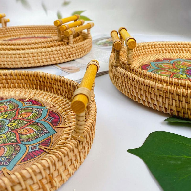 Decorative Handwoven Rattan Serving Tray