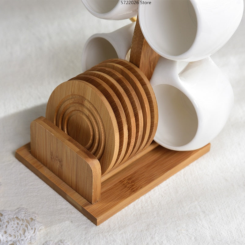 Elegant Ceramic Cup with Bamboo Coasters Set