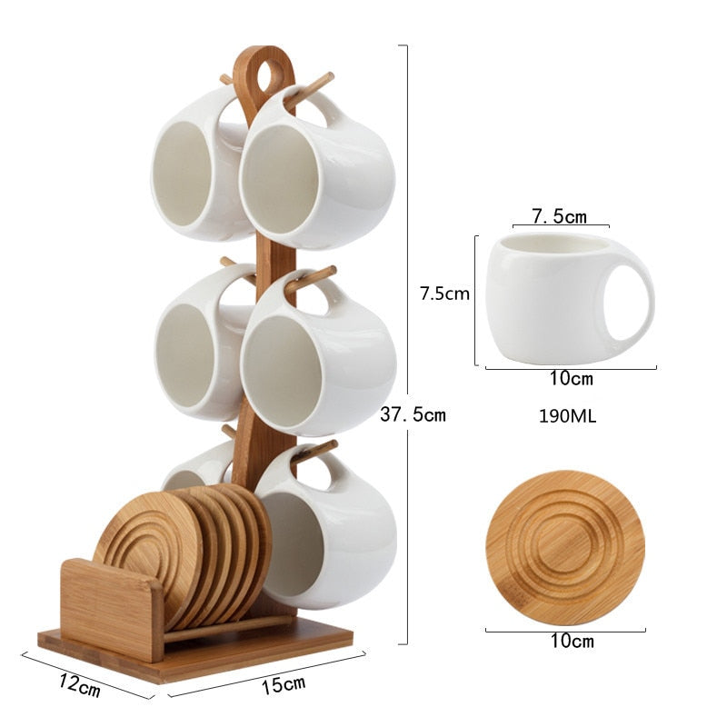 Elegant Ceramic Cup with Bamboo Coasters Set