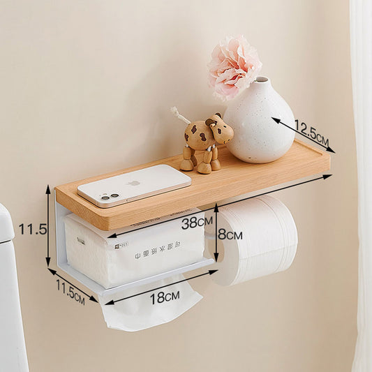 Toilet Paper Holder with Black Walnut Shelf for Bathroom