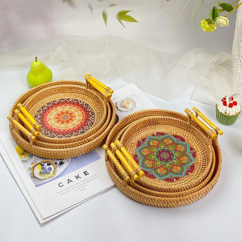 Decorative Handwoven Rattan Serving Tray