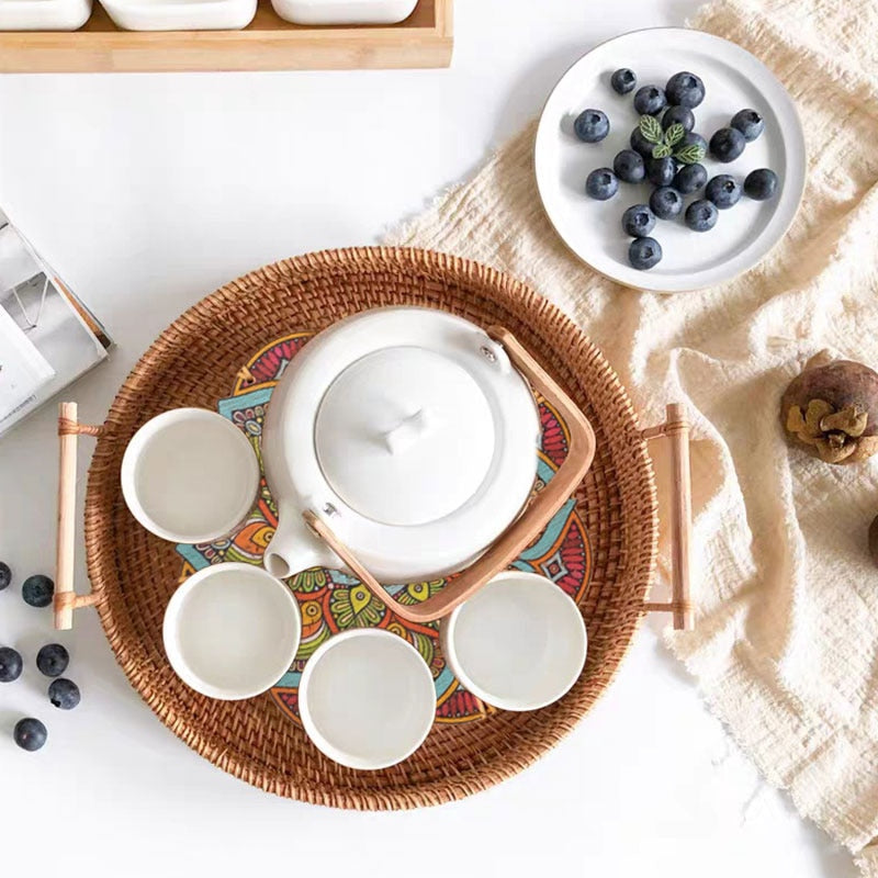 Decorative Handwoven Rattan Serving Tray