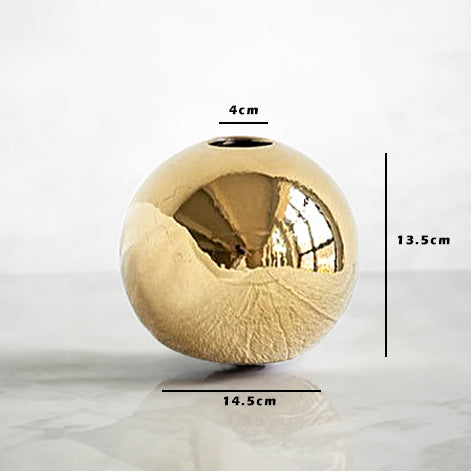 Golden Electroplated Ceramic Ball Flower Vase