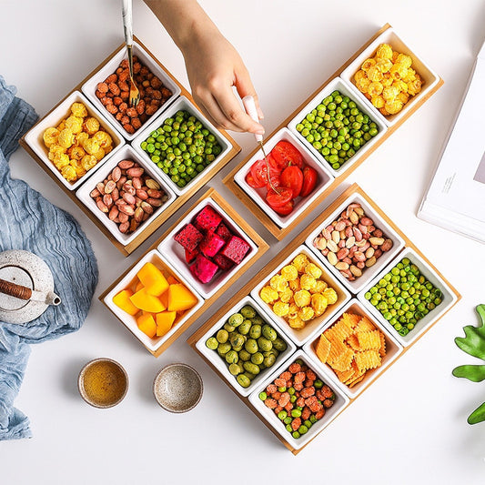 Multi Grid Ceramic Bamboo Tray