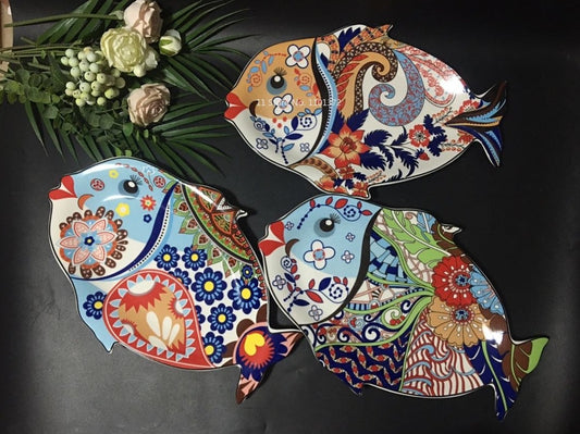 Bohemian Style Creative Underglaze Tableware Fish Plate