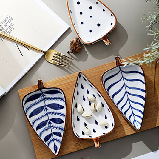 Hand-Painted Ceramic Leaf Snack Plates