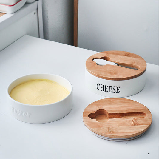 Nordic Cheese or Butter Jar With Lid & Knives Set