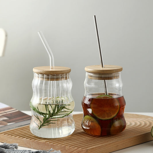 Mason Glass Cups With Bamboo Lids