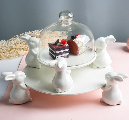 White Porcelain Rabbit Cake Tray