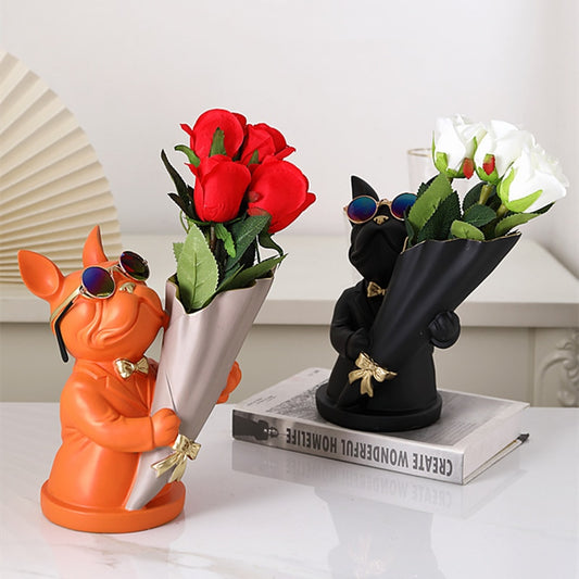 French Bulldog Vase Sculpture