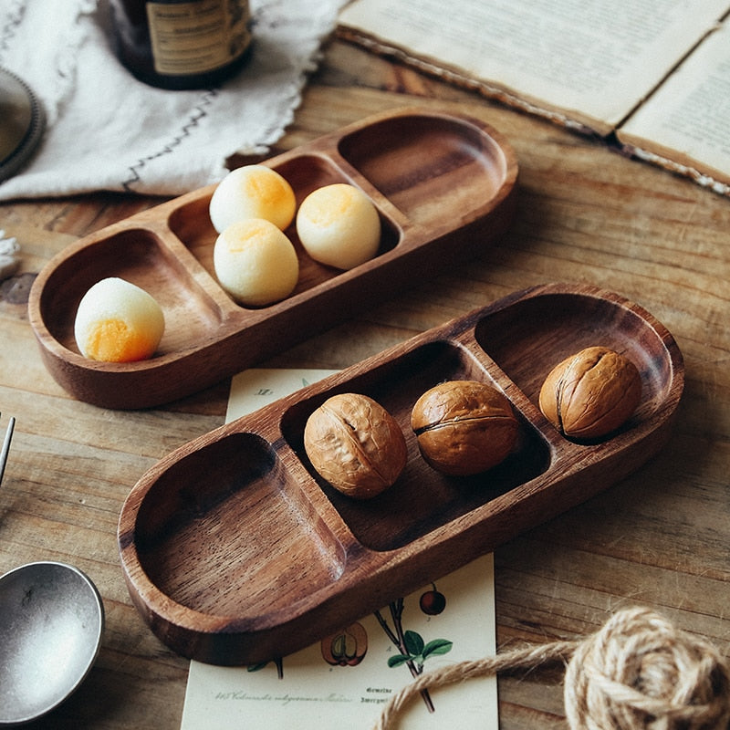 3-Grid Vintage Wooden Appetizer Plate