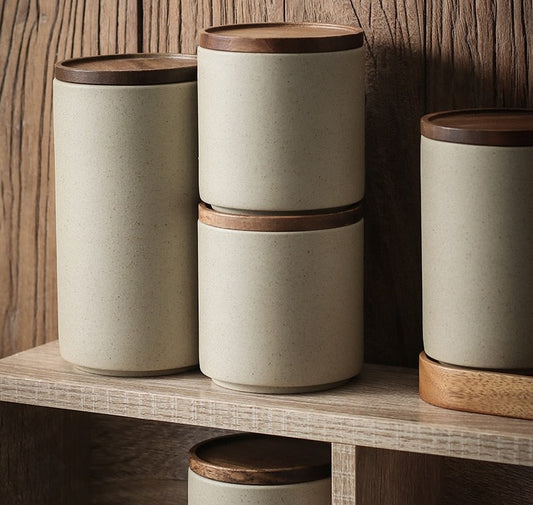 Retro Ceramic Storage Jars with Wooden Lid